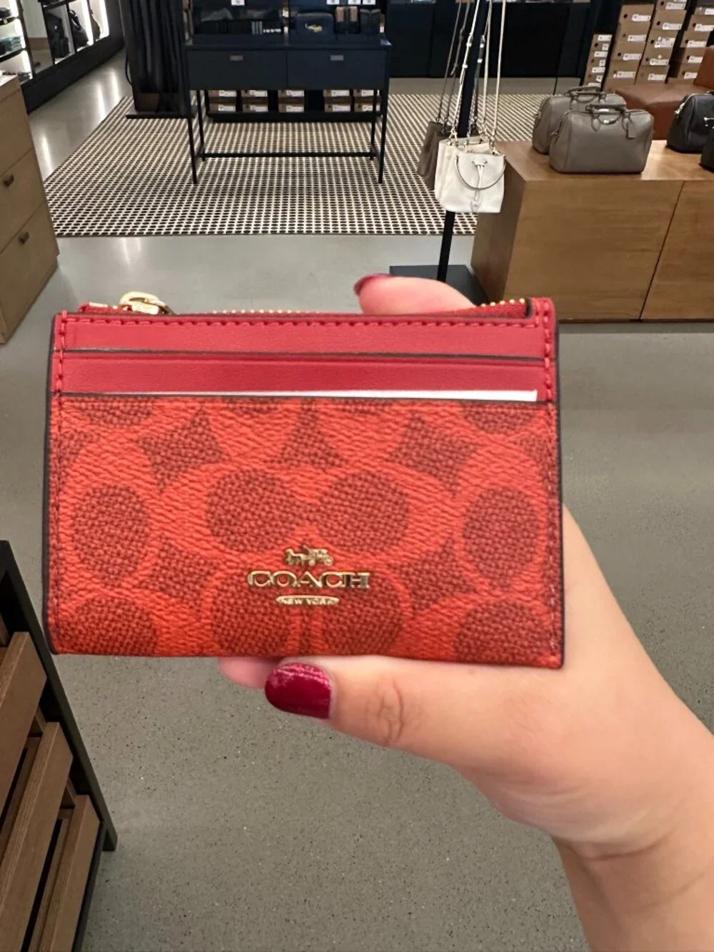 NWT! Coach CW870 Mini Skinny ID Case Signature Canvas IM/CRIMSON/Red/Gold